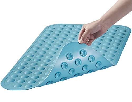 Yanzifly Bathtub Mat Non Slip Bath Mat for Tub Silicone Soft & Safe, Suction Cups Anti Slip Matt for Kids Elderly Non Toxic, Machine Washable - Blue