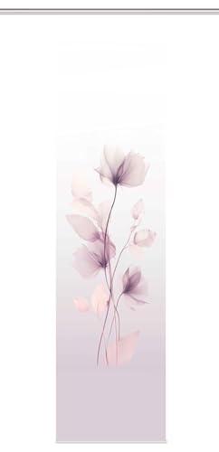 HOME WOHNIDEEN Berekua Sliding Curtain in Silk Look, Flowers Digital Print, 245 x 60 cm, with Accessories, Colour: Lilac, Size: 245 x 60 cm, Quantity: 1 x