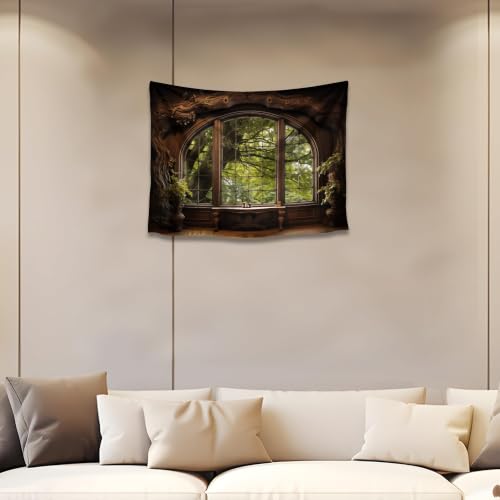 QGHOT Window Tapestry, Outdoor Forest Tapestry Wall Hanging