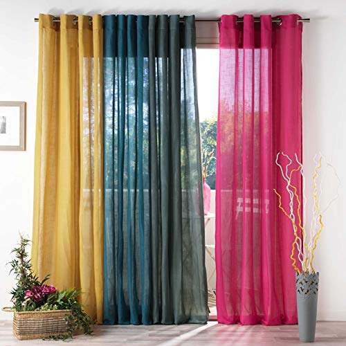 Douceur d'Intérieur, Zazy Net Curtain with Eyelets 140 x 240 cm Green Linen Effect Woven