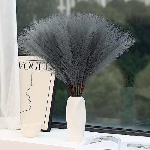 Wertuirk Grey Pampas Grass Decor - 30pcs 24 Inch Long Faux Pampas Grass Decor, Artificial Pampas Feather for Vase Filler, Wedding, Party, Office and Home Decor (Grey)