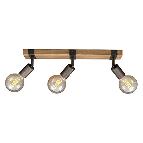 BRILONER - Vintage Ceiling Light Rotatable, 3x E27 socket, max 25W, retro, wooden base, spot lights ceiling, 3 spot lights, ceiling lights living room, kitchen lights ceiling, 48x10x9 cm, wood-black