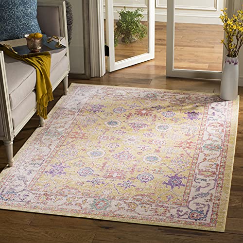 Safavieh Boho Chic Indoor Woven Rectangle Area Rug, Windsor Collection, WDS313, in Gold / Lavender, 152 X 213 cm for Living Room, Bedroom or Any Indoor Space