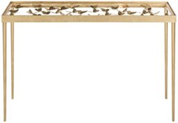 SAFAVIEH Glam Accent Table with Iron Legs, in Gold and Clear, 30 X 107 X 76.2
