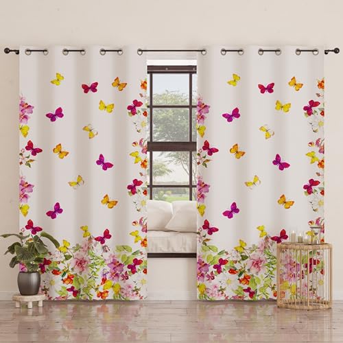 PETTI Artigiani Italiani - Curtain Panels for Interior with Rings 2 Pieces 140 x 280 cm, Blackout Curtain for Bedroom and Living Room, Insulating and Modern, Butterflies, 100% Made in Italy