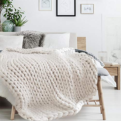 HOME DECO FACTORY TX8072 Chunky Chunky Knit Fleece Blanket Ecru, Acrylic, One Size