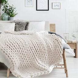 HOME DECO FACTORY TX8072 Chunky Chunky Knit Fleece Blanket Ecru, Acrylic, One Size