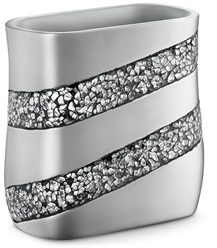"Dwellza Silver Mosaic Bathroom Trash Can (11"" x 5.5"" x 11"") Decorative Wastebasket- Resin Waste Paper Baskets- Cool Fashion Design- Space Friendly Bath Rubbish Trash Can (silver Gray)"