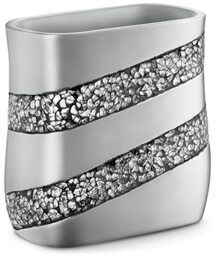 "Dwellza Silver Mosaic Bathroom Trash Can (11"" x 5.5"" x 11"") Decorative Wastebasket- Resin Waste Paper Baskets- Cool Fashion Design- Space Friendly Bath Rubbish Trash Can (silver Gray)"