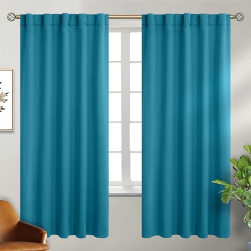 BGment Rod Pocket and Back Tab Blackout Curtains for Bedroom - Thermal Insulated Room Darkening Curtains for Living Room, 2 Window Curtain Panels (42 x 72 Inch, Peacock Blue)