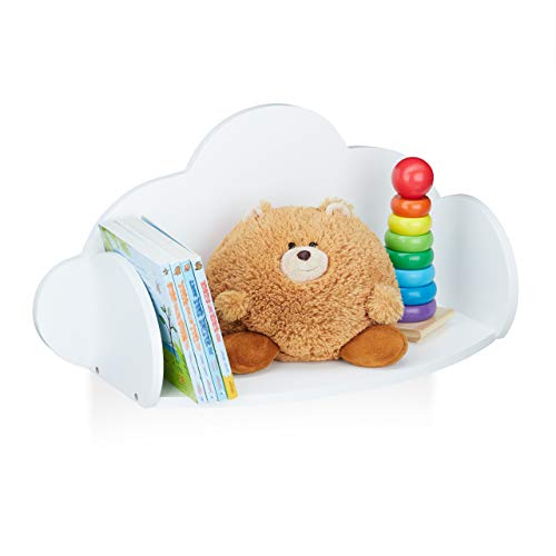 Relaxdays Wall Shelf Cloud, Shelving For Children's Room, MDF, Nursery Room Bookshelf, HWD 31.5 x 60 x 21 cm, White
