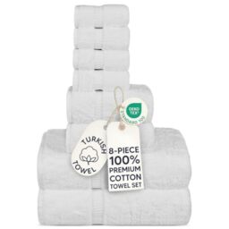 Chakir Turkish Linens - Hotel & Spa Quality 100% Cotton Premium Turkish Towels - Soft & Absorbent (8-Piece Towel Sets, White)