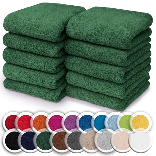 NatureMark Set of 10 Washcloths Made of 100% Cotton - Soft and Absorbent Face and Hand Towels - Practical for Bathroom and Kitchen - 30 x 30 cm, Dark Green