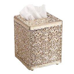 Sumnacon Stylish Square Gold Metal Tissue Box Cover with Lid, Sturdy & Elegant, Perfect for Home & Office