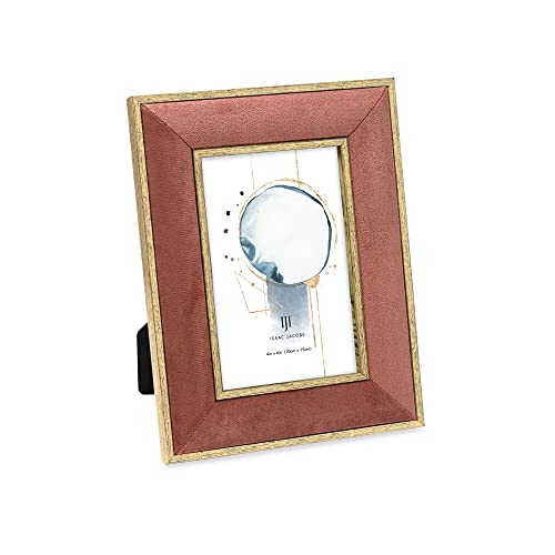 Isaac Jacobs Velvet Picture Frame with Metallic Gold Double Border, Photo Frame, Horizontal & Vertical, Made for Tabletop & Wall Display, for Home and Office (4x6, Terracotta)