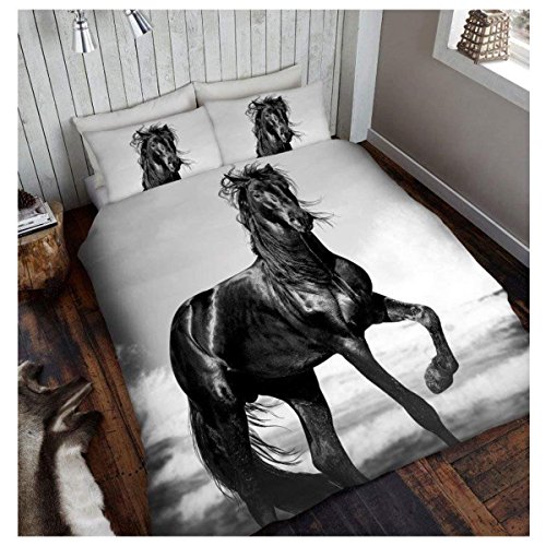 GC GAVENO CAVAILIA Super Soft 3D Design Wildlife Duvet Cover, Polycotton Luxury Forest Bedding Quilt Set, Horse, Double,659297