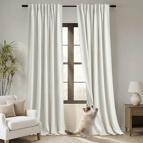 Blackout Curtains 84 Inch Length 2 Panels Set,Linen Back Tab Pleated Natural Room Darkening Insulated Thermal Black Out Curtains for Winter Living Room Bedroom 84 Inches Long,Cream Ivory,Two Panel