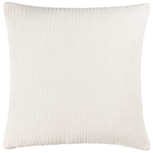 Yard furn Lark Feather Filled Cushion – Soft Minimalistic Textured Muslin Cotton Decorative Pillow (White – 45x45cm)