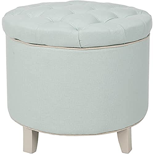SAFAVIEH Upholstered Ottoman, in Robins Egg Blue, 55 X 55 X 50