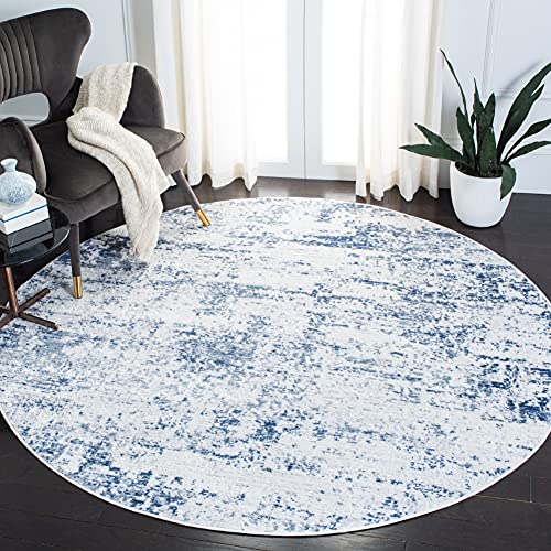 Safavieh Modern Rug for Living Room Dining Room Bedroom - Amelia Collection Short Pile Ivory and Blue 3 ft x 3 ft