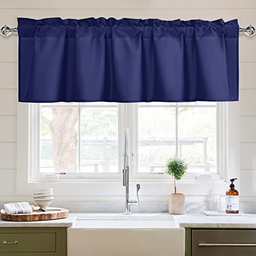XWZO Kitchen Valances Curtains for Windows Living Room Bedroom Bathroom Toppers Farmhouse Style Rustic Dinning Room Thermal Insulated Rod Pocket, W84 x L18 Inch Length, Navy Blue, 1 Panel