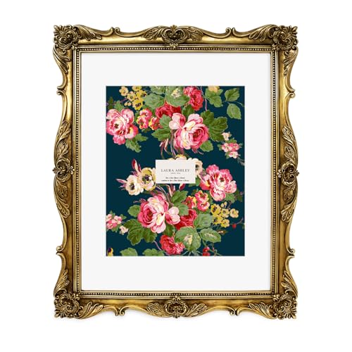 Laura Ashley 11x14 Gold Ornate Textured Hand-Crafted Resin Picture Frame, Wall Mount, Decorative Floral Design Home D??cor, Photo Gallery, Art, More (Gold, 11x14 (Matted 8x10))