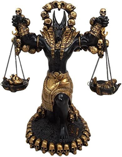 "Ebros Ancient Egyptian God Anubis Statue by Ankh Altar Weighing The Heart Against Ostrich Feather Figurine 9"" Tall"