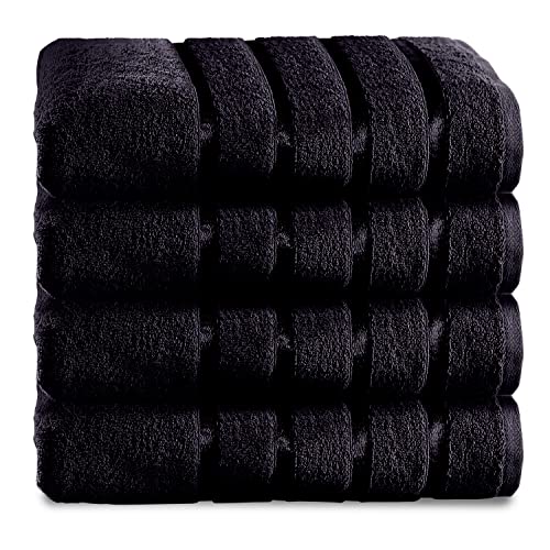 GC GAVENO CAVAILIA Hand Towel Set of 4, Lightweight Soft & Highly Absorbent 100% Egyptian Cotton Towels, Kensington, Black