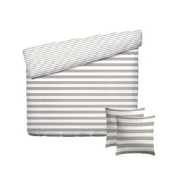 Pure Cotton 3-Piece Double Bed Linen Set – Duvet Cover 240 x 220 cm and 2 Pillowcases 80 x 80 cm – 100% Cotton Satin, 80 Thread Count – Oeko-TEX Certified – Navy Foam – Taupe
