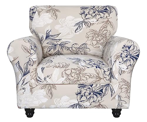 SearchI Stretch Sofa Cover Printed Couch Cover, Floral Pattern 4 Pieces Sofa Slipcover with 3 Separate Cushion Cover, Washable Furniture Protector for Living Room(Armchair, Flower Shadow)
