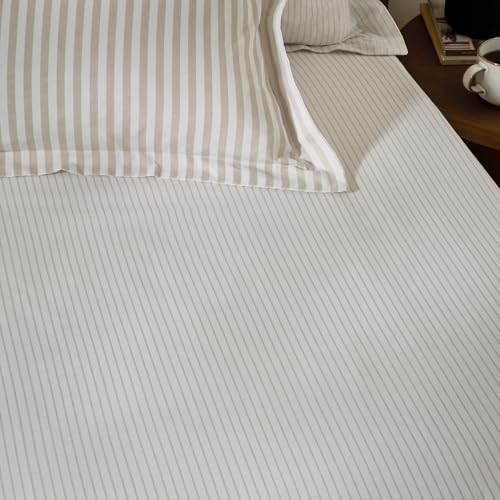 Yard Hebden Narrow Stripe Fitted Sheet – Ultra Soft 100% Cotton Striped Bed Sheet (Natural – Single – 90x190x32cm)