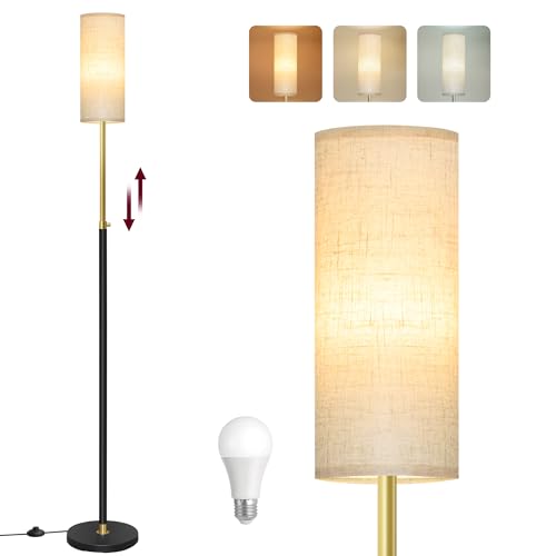 VASAGLE LED Floor Lamp, Standing Lamp with Fabric Shade, 3 Colour Temperatures, Foot Switch, 25 x 25 x 148 cm, Black, for Living Room and Reading, Lusia Collection LFL022BD03