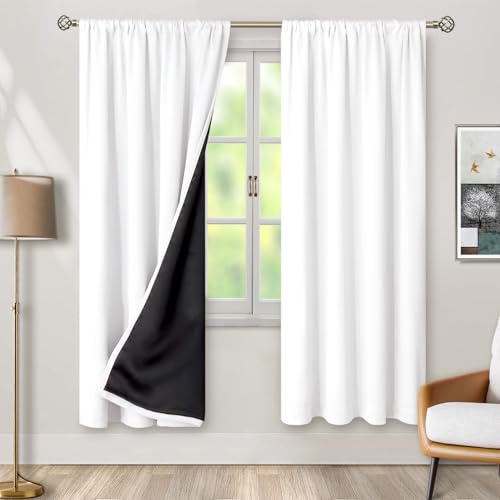 BGment White Blackout Curtains for Living Room, Thermal Insulated Full Room Darkening Window Curtains Noise Cancelling Privacy Rod Pocket Curtains Drapes 80 Inch Length, 2 Panels, 52 Wide, Pure White