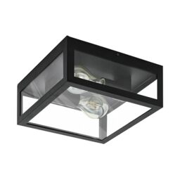 Eglo Amezola 2-Flame Flush Ceiling Light, Industrial and Vintage Design Lighting, Living Room, Kitchen and Bedroom Wall Lamp, Black Steel and Clear Glass Light Fixture, E27 Socket, IP44