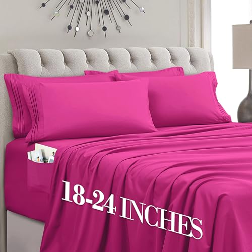 Mocassi Luxury 6-Piece Sheet Set, Ultra Soft 1800 Premium Hotel Quality Microfiber Sheet Set, Fits Mattresses Up to 18 to 24 Inches Extra Deep Pocket - Breathable and Secure Fit, Full, Pink