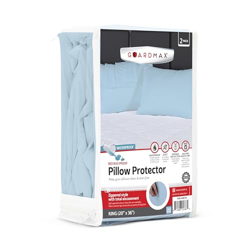 Guardmax Jersey Knitted Pillow Protector with Zipper King Size - 2 Pack - 100% Waterproof, Bed Bug Proof, Dust Mite Proof, & Hypoallergenic Pillow Covers - Premium Zippered Pillow Cases. (20 X 36)