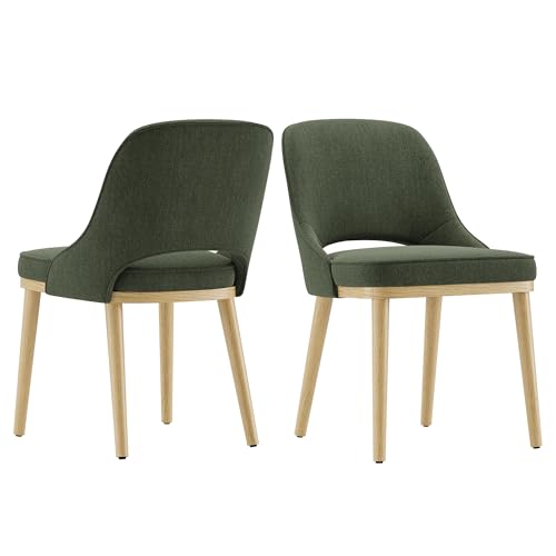 Dining Chairs Set of 2, Upholstered Dining Room Chairs with Chenille Fabric, Ergonomic Backrest, High Density Cushion & Rubber Wood Frame, Modern Kitchen Chairs for Dining Room, Living Room, Green