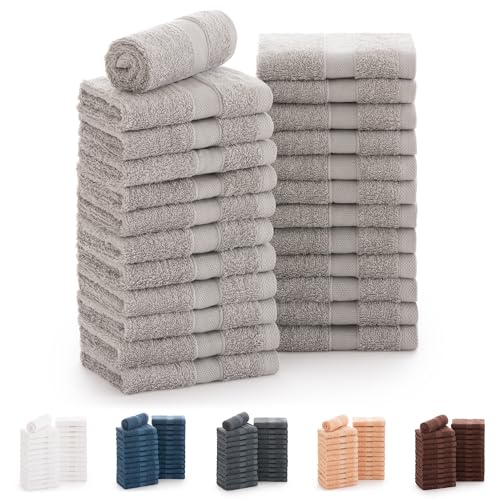 Todocama - Set of 24 Hand Towels (30x30 cm) 100% Soft and Absorbent Cotton, 550 gsm Premium, (Light Grey)