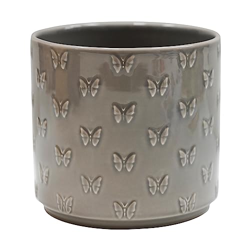 Ivyline Arley Butterfly Planter in Grey - Premium Quality & Waterproof - Stylish Lightweight Indoor Earthenware Houseplant Pot - D15.5cm x H14.5cm