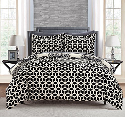 Chic Home Black Reversible Bed in a Bag Duvet Cover Set, Twin Size (2 Piece), Ibiza - Medallion Boho Pattern Microfiber Bedding with Geometric Printed Backing - Duvet & Pillow Sham