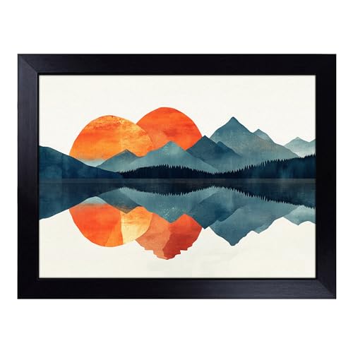 Lap Tray with Bean Bag Cushion, Sunrise Artwork - Handmade in the UK, Raised Wooden Edge, Padded Cushion, Heat-Resistant Wipe-Clean Surface, for Meals, Laptops and Crafts