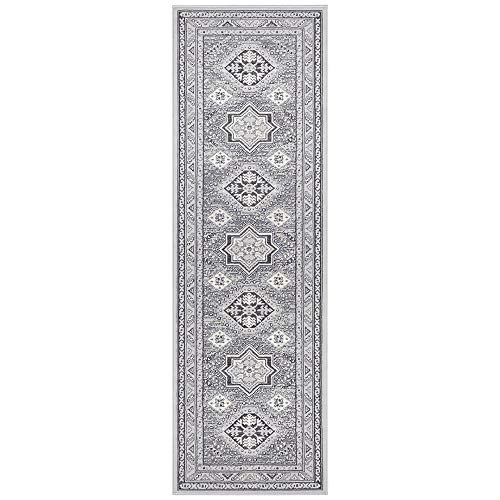 Nouristan Saricha Belutsch Oriental Short Pile Rug Stone Grey 80 x 250 cm