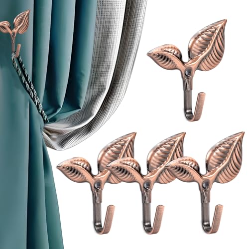 4 Pcs Metal Curtain Holdbacks, Curtain Hooks for Drapes Wall, Metal Decorative Curtain Tiebacks Hooks, Wall Mounted Window Drapery Tiebacks, Curtain Pull Backs (Bronze)