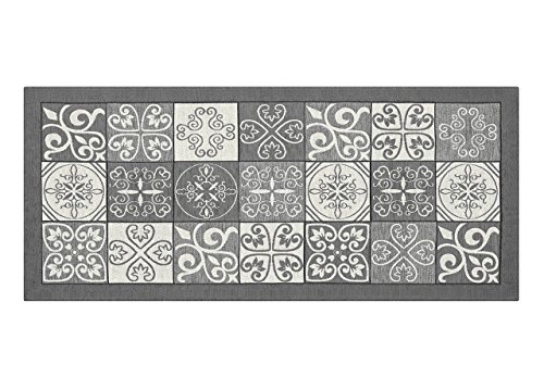 BIANCHERIAWEB Washable Non-Slip Kitchen Mat, Kitchen Runner 55 x 115 cm, Made in Italy Kitchen Rug with Grey Majolica Design, Washable and Iron Runner