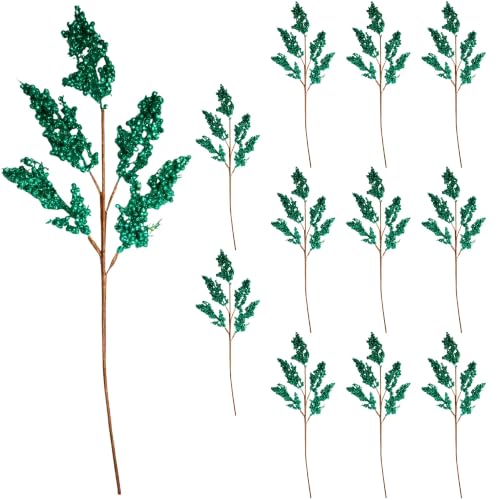 Christmas Tree Small Berry Picks, Glitter Stems, 50cm Dark Green, 12Pcs - Glitter Berry Clusters, Artificial Branches for Wreaths, Garlands, Vases, Table Centrepieces, Festive Floral Arrangements