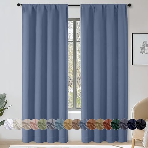 OWENIE Sally Denim Blackout Curtains 84 Inches Long 2 Panels Set for Bedroom Living Room, Solid Thermal Insulated Privacy Room Darkening Window Treatment Drapes, 2 Pcs Each W40 x L84 Inch, Denim