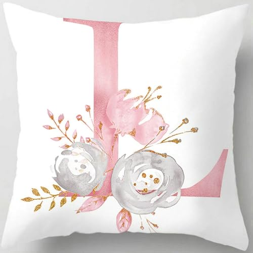 Tillskuch Pink Throw Pillow Covers Cute Alphabet Decorative Cushion Covers Square Letter Throw Pillows Protectors for Sofa Couch Bedroom Chair Home Decor 18 x 18 Inch(L)