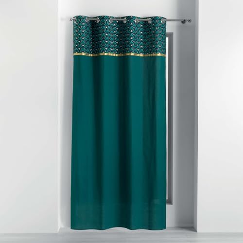 Douceur d'Intérieur, Artchic Curtain with Eyelets (140 x 240 cm) Blue Cotton Top Finish Metallic Print