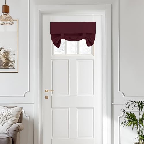 Vatge Small Door Window Curtains - 1 Panel, W26 x L20, Burgundy, Privacy Thermal Insulated Blackout Window Coverings for Front Glass Door Tie Up Shade for Home Office