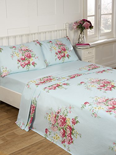 Rapport Home Kate Flannelette Sheet Set 100% Brushed Cotton Super King Blue Bed Set (Flat and Fitted Sheets with Matching Pillowcases)